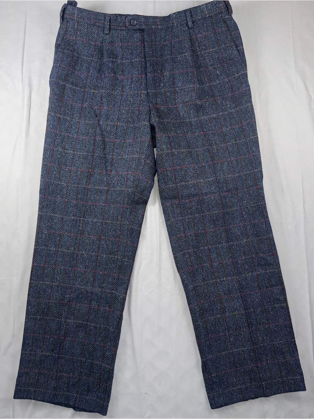 Peter Christian Dress Pants Mens 36x28 Blue Harris Tweed Wool Windowpane Lined